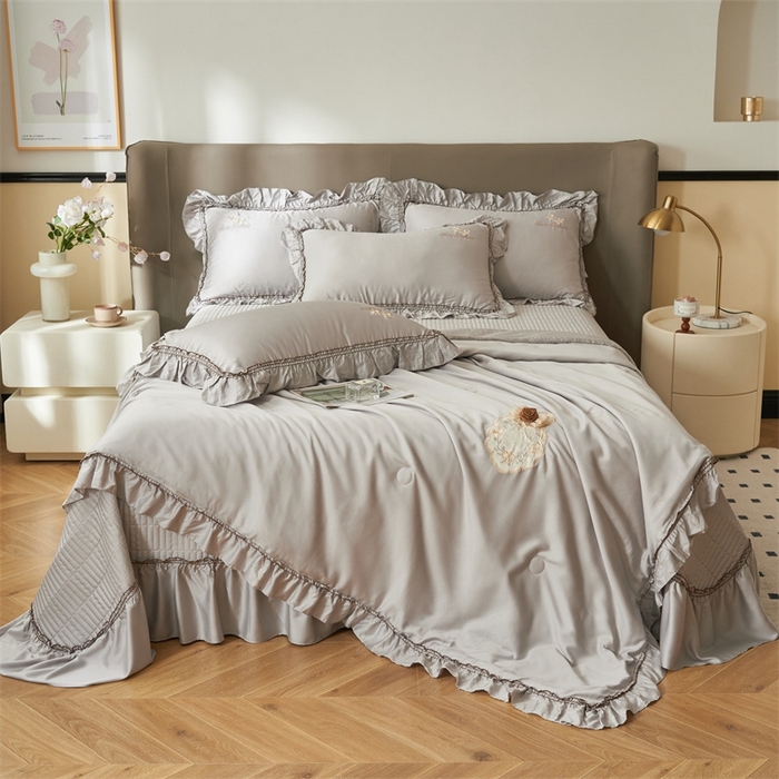 91家纺网 家纺一手货源 找家纺 恒爱家纺  2025新款莫代尔柔情似水多功能夏被床盖四件套			 			 绅士灰