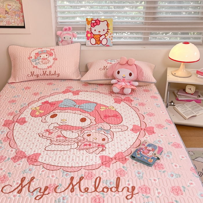 91家纺网 家纺一手货源 找家纺 金爱家 2025新款正版三丽鸥凉感乳胶凉席 花花美乐蒂