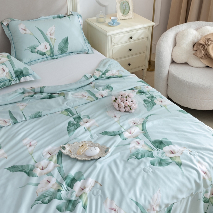 91家纺网 家纺一手货源 找家纺 棉生活家纺 2025新款春夏莫代尔天丝夏被 雅韵绿