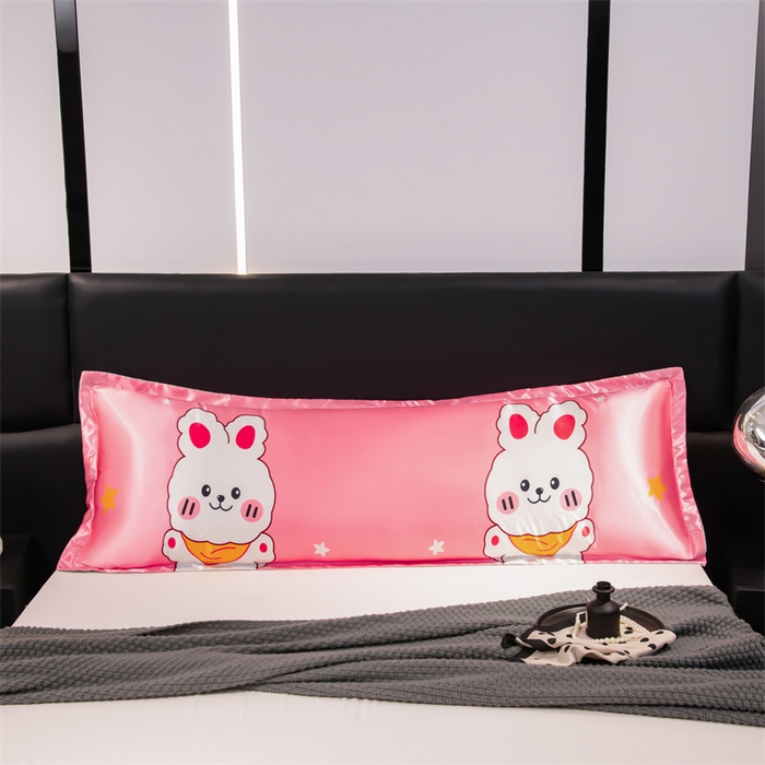 91家纺网 家纺一手货源 找家纺 梦舒羽 2025新款可水洗冰丝双人枕套凉爽情侣枕头套枕芯套 乖萌兔