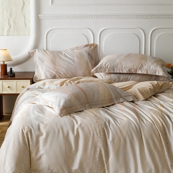 91家纺网 家纺一手货源 找家纺 金奇达2025新款【休闲午后】-轻氧水光莱赛尔四件套（标准号全网控价（折后券后）不低于258） 流金岁月