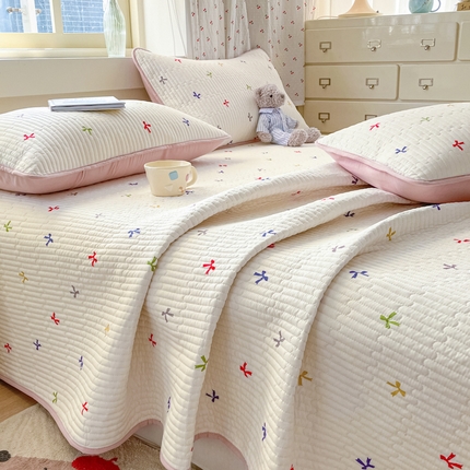 857家居 2025新款针织双层纱床盖三件套 蝴蝶奶糖