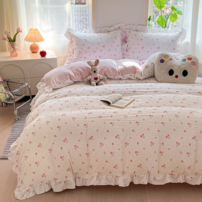 91家纺网 家纺一手货源 找家纺 雨帆家纺2025新款水洗棉印花四件套 花香四季