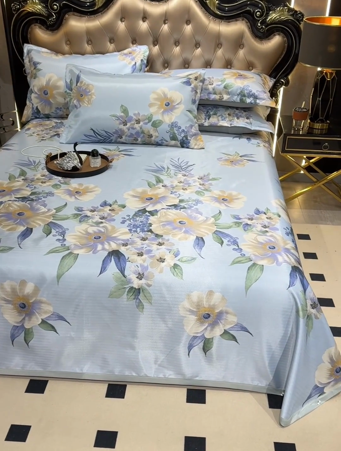 91家纺网 家纺一手货源 找家纺 肖恩毯业 2025新款印花斜纹冰丝席三件套 铃兰絮语