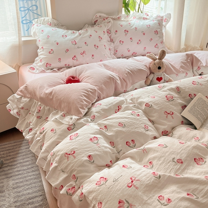 91家纺网 家纺一手货源 找家纺 雨帆家纺2025新款水洗棉印花四件套 爱的告白