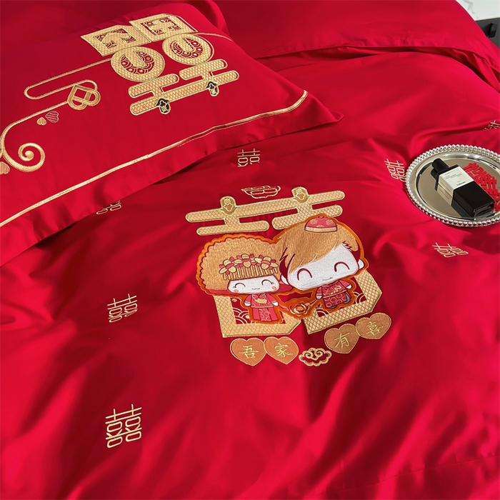 91家纺网 家纺一手货源 找家纺 甜咪咪婚庆 2025新款纯棉全棉面料刺绣结婚 婚庆 四件套 多件套  小红书推荐热款 喜多多