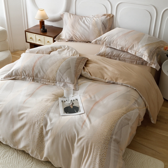 91家纺网 家纺一手货源 找家纺 金奇达2025新款【休闲午后】-轻氧水光莱赛尔四件套（标准号全网控价（折后券后）不低于258） 流金岁月