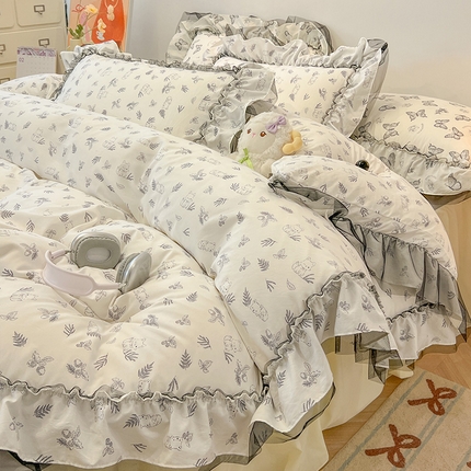 91家纺网 家纺一手货源 找家纺 （总）眠帛家居 2025新款A类皱皱纱蕾丝花边四件套