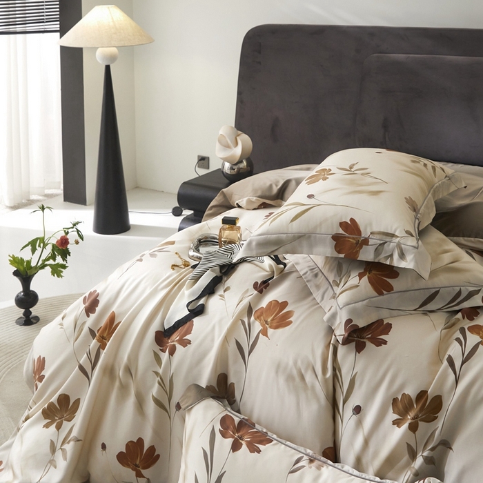 91家纺网 家纺一手货源 找家纺 金奇达2025新款【盛夏流年】-茧养莱赛尔四件套（标准号全网控价（折后券后）不低于258元） 幽兰寻香