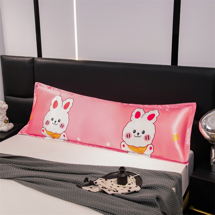 91家纺网 家纺一手货源 找家纺 梦舒羽 2025新款可水洗冰丝双人枕套凉爽情侣枕头套枕芯套 乖萌兔