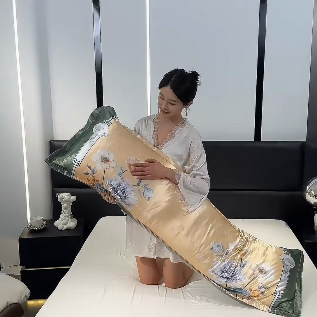 91家纺网 家纺一手货源 找家纺 梦舒羽 2025新款可水洗冰丝双人枕套凉爽情侣枕头套枕芯套 暗香