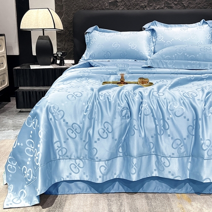 经年 2025年水洗真丝冰丝天丝提花夏被四件套 洛克系列 洛克-天蓝夏被