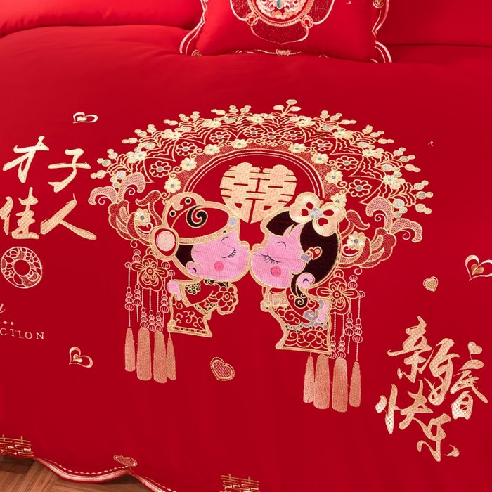 91家纺网 家纺一手货源 找家纺 甜咪咪婚庆 2025新款纯棉全棉面料刺绣结婚 婚庆 四件套 多件套  小红书推荐热款 才子佳人