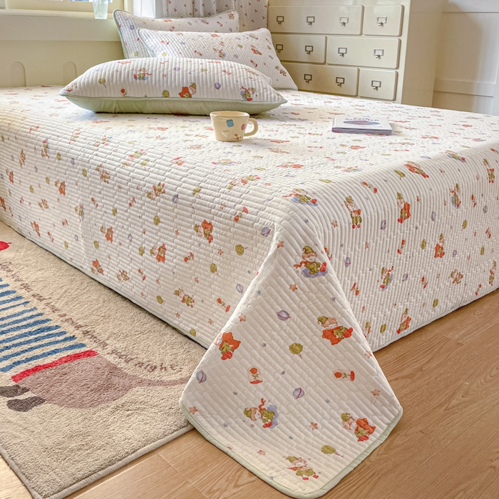 91家纺网 家纺一手货源 找家纺 857家居 2025新款针织双层纱床盖三件套 绿野仙踪