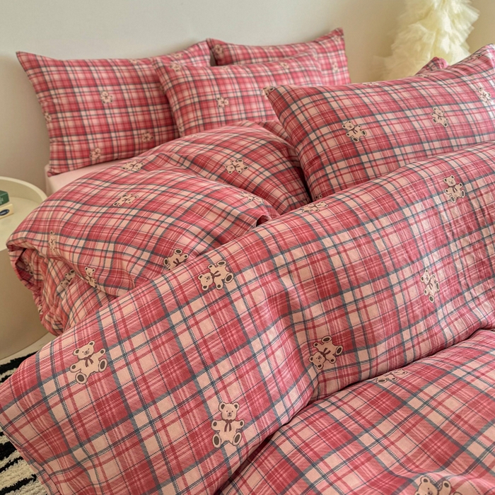 91家纺网 家纺一手货源 找家纺 塞纳 2026新款.全棉有氧双层纱四件套-场景二-禧可-红