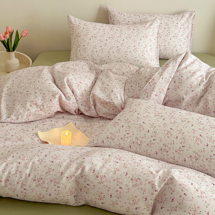 91家纺网 家纺一手货源 找家纺 塞纳 2026新款.全棉有氧双层纱四件套-场景二-拾秋-米粉