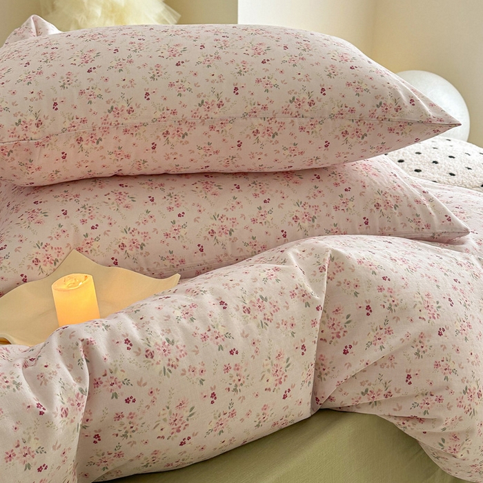 91家纺网 家纺一手货源 找家纺 塞纳 2026新款.全棉有氧双层纱四件套-场景二-拾秋-米粉