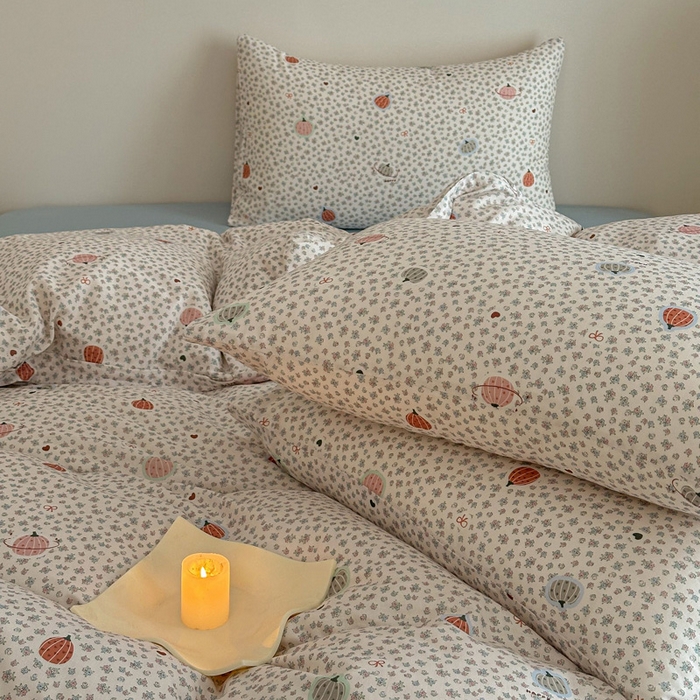 91家纺网 家纺一手货源 找家纺 塞纳 2026新款.全棉有氧双层纱四件套-场景二-南瓜派对-黄