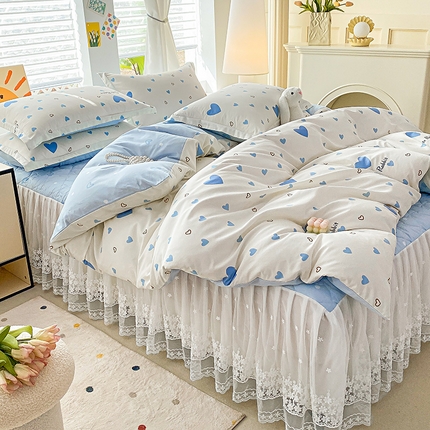 91家纺网 家纺一手货源 找家纺 提花大世界 2025直播爆款全棉活性印花夹棉床盖床裙花边四件套 偶遇花开