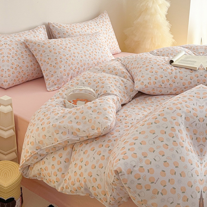 91家纺网 家纺一手货源 找家纺 塞纳 2026新款.全棉有氧双层纱四件套-场景二-大橘大利-桔