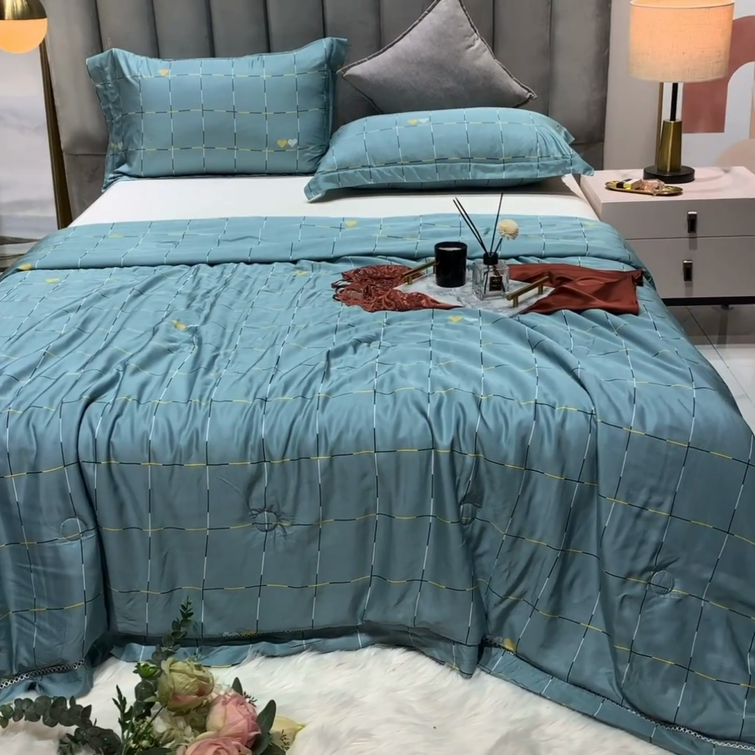 91家纺网 家纺一手货源 找家纺 棉生活家纺 2025新款春夏莫代尔天丝夏被 卡洛特-绿