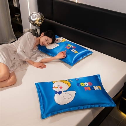 圣比熊 2025新款可水洗冰丝卡通枕套宿舍48x74cm单人凉爽枕头套 萌小鸭