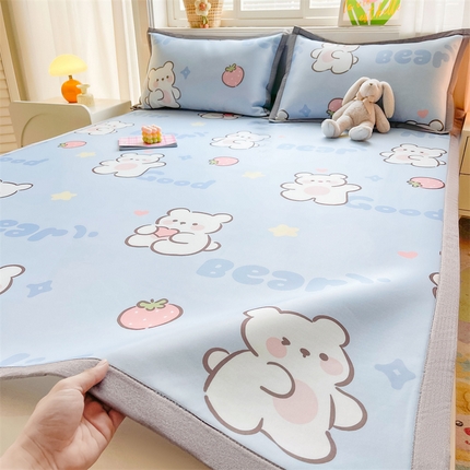 91家纺网 家纺一手货源 找家纺 （总）2025新款A类碳光冰丝印花凉席学生床席空调被夏被四件套配送买家秀