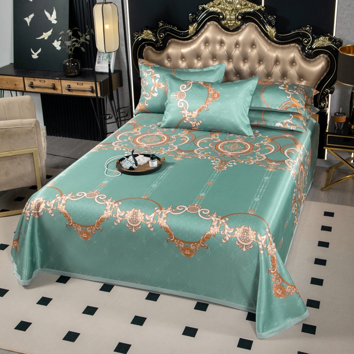 91家纺网 家纺一手货源 找家纺 肖恩毯业 2025新款印花斜纹冰丝席三件套 檐下听雨