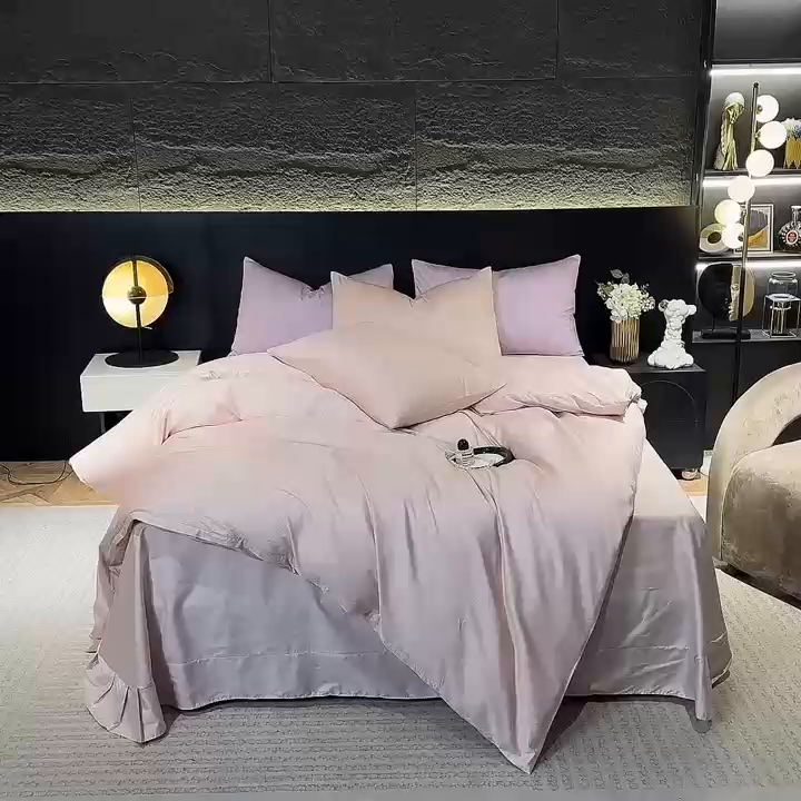 91家纺网 家纺一手货源 找家纺 （总）氧家2025新款60支全棉贡缎纯色四件套