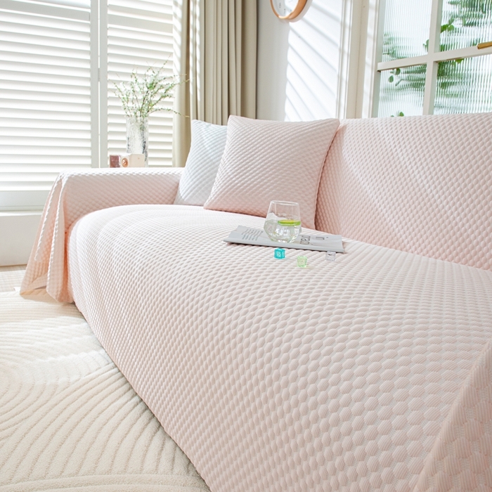 91家纺网 家纺一手货源 找家纺 沐沐 2026新款冰豆豆沙发巾 少女粉