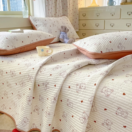 857家居 2025新款针织双层纱床盖三件套 顽皮小熊