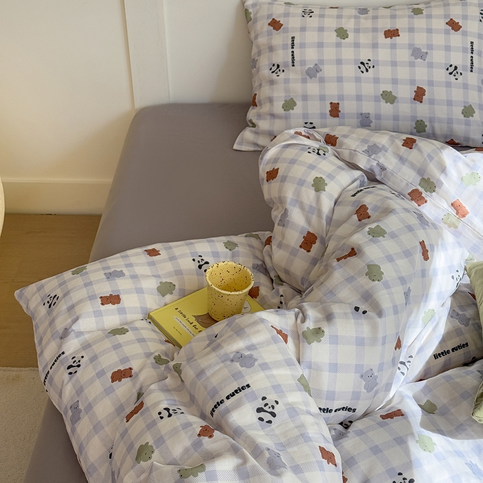 91家纺网 家纺一手货源 找家纺 2025新品全棉A类双层纱卡通风系列四件套 蛙蛙熊