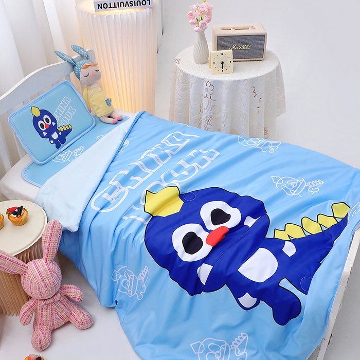 91家纺网 家纺一手货源 找家纺 八零年代 2025新品云柔牛奶丝儿童凉席套件恐龙王子