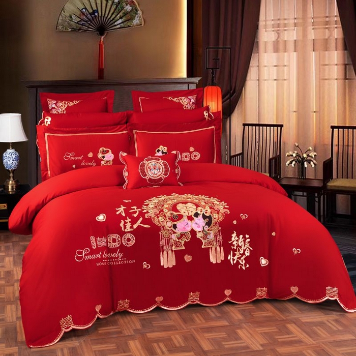 91家纺网 家纺一手货源 找家纺 甜咪咪婚庆 2025新款纯棉全棉面料刺绣结婚 婚庆 四件套 多件套  小红书推荐热款 才子佳人