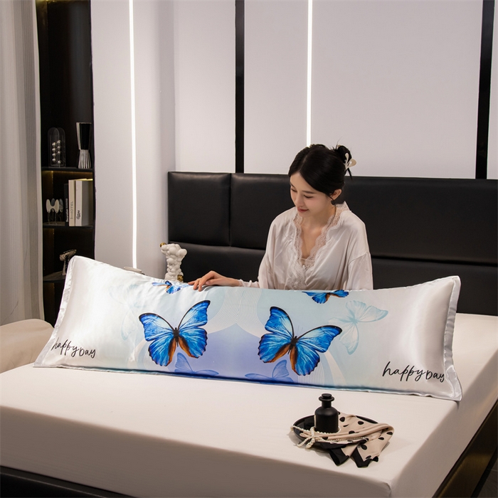 91家纺网 家纺一手货源 找家纺 梦舒羽 2025新款可水洗冰丝双人枕套凉爽情侣枕头套枕芯套 蝴蝶梦