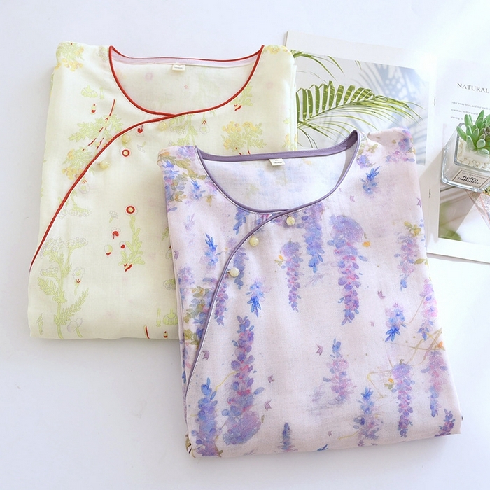 91家纺网 家纺一手货源 找家纺 洛兰沙家居馆【只代发】【只代发】 2025新款国风竹纤维鸟语花香春夏女睡衣大码长袖长裤自带凉感休闲套装 ls1306