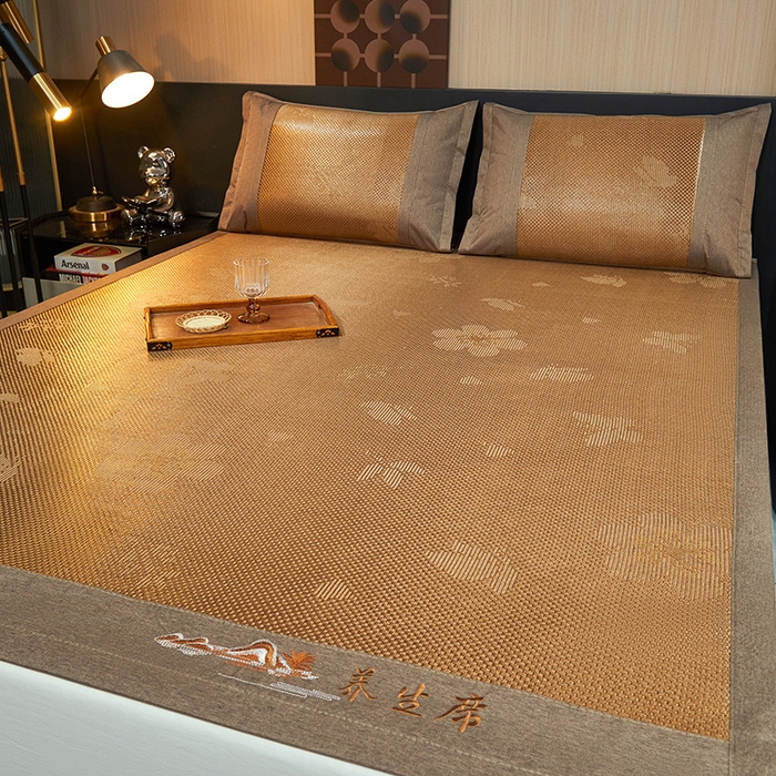 91家纺网 家纺一手货源 找家纺 青雅席业 2025新款3D复合提花清凉冰藤席-花语系列 花语-咖