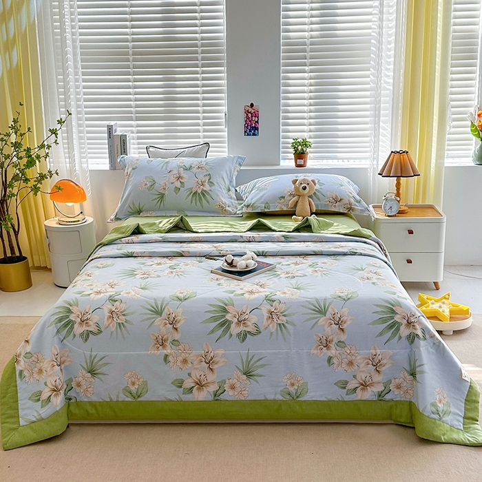 91家纺网 家纺一手货源 找家纺 欧夏家纺 2025新款里外全棉印花夏被100%新疆棉花 花涧水色