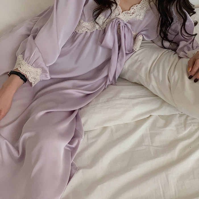 91家纺网 家纺一手货源 找家纺 妍景家居生活馆 2025新款冰丝蝴蝶结裙 紫色