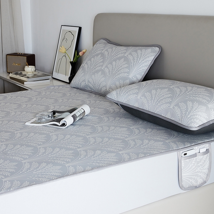 91家纺网 家纺一手货源 找家纺 千朵森 2025新款冰岛冰感丝床笠款凉席三件套-风格一 冰岛-山梗灰