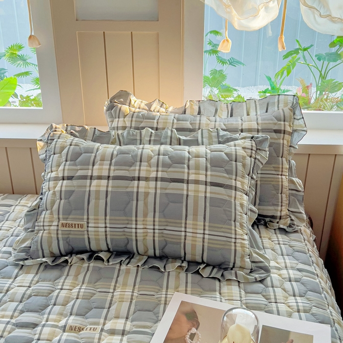 91家纺网 家纺一手货源 找家纺 情煊家纺 2025新款全棉印花小清新夹棉枕套 伯格灰