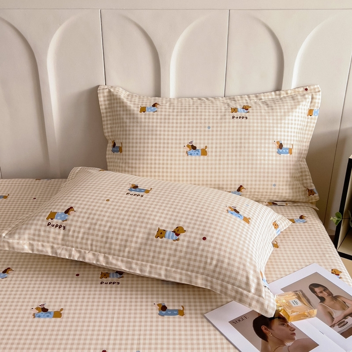 91家纺网 家纺一手货源 找家纺 情煊家纺 2025新款全棉花边款枕套 俏皮狗