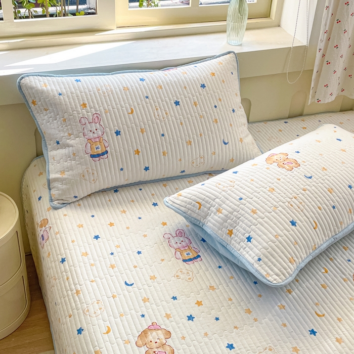 91家纺网 家纺一手货源 找家纺 857家居 2025新款针织双层纱床盖三件套 梦幻星辰