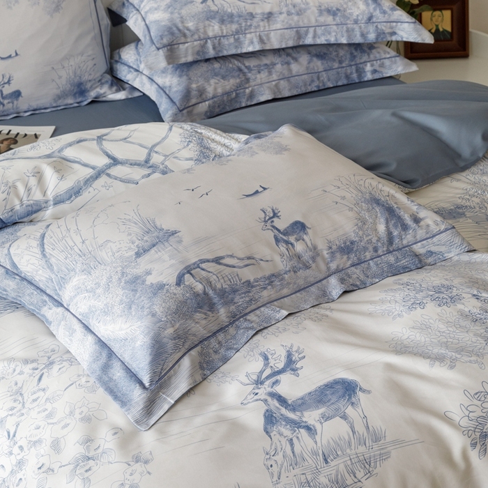 91家纺网 家纺一手货源 找家纺 金奇达2025新款【休闲午后】-轻氧水光莱赛尔四件套（标准号全网控价（折后券后）不低于258） 路易莎-蓝