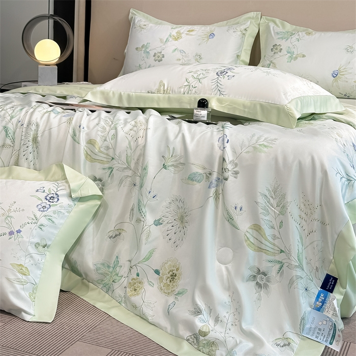 91家纺网 家纺一手货源 找家纺 笙意家纺 2025新款水洗冰丝数码印花拼角宽边夏被 奈雪之春