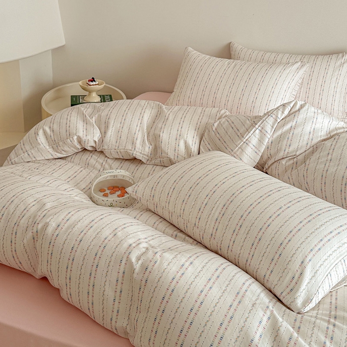 91家纺网 家纺一手货源 找家纺 塞纳 2026新款.全棉有氧双层纱四件套-场景二-绛妍-米