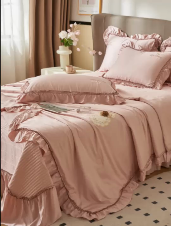 91家纺网 家纺一手货源 找家纺 恒爱家纺  2025新款莫代尔柔情似水多功能夏被床盖四件套			 			 浅豆沙