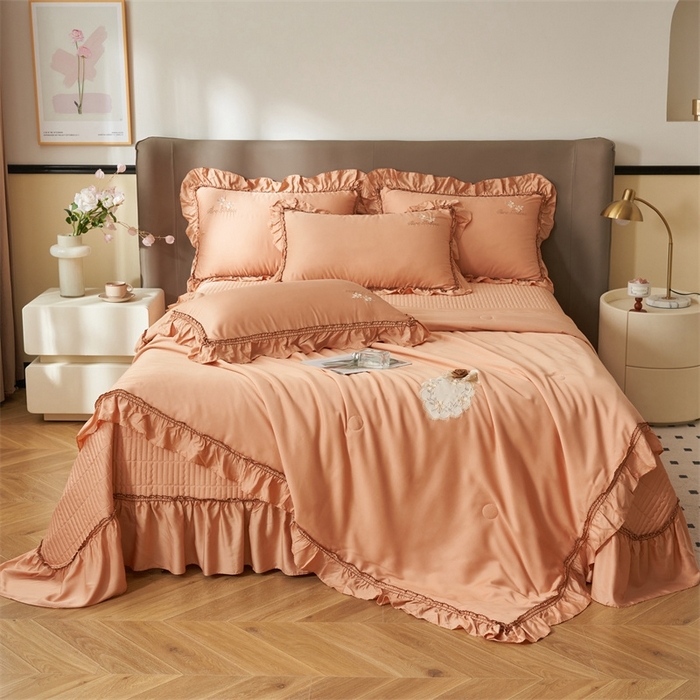 91家纺网 家纺一手货源 找家纺 恒爱家纺  2025新款莫代尔柔情似水多功能夏被床盖四件套			 			 爱玛橙