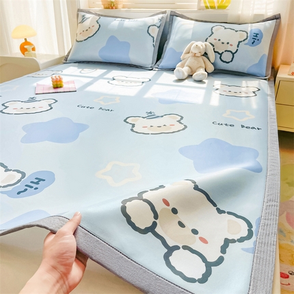 91家纺网 家纺一手货源 找家纺 （总）2025新款A类碳光冰丝印花凉席学生床席空调被夏被四件套配送买家秀