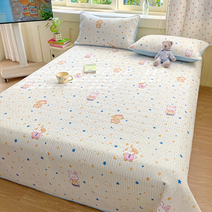 91家纺网 家纺一手货源 找家纺 857家居 2025新款针织双层纱床盖三件套 梦幻星辰